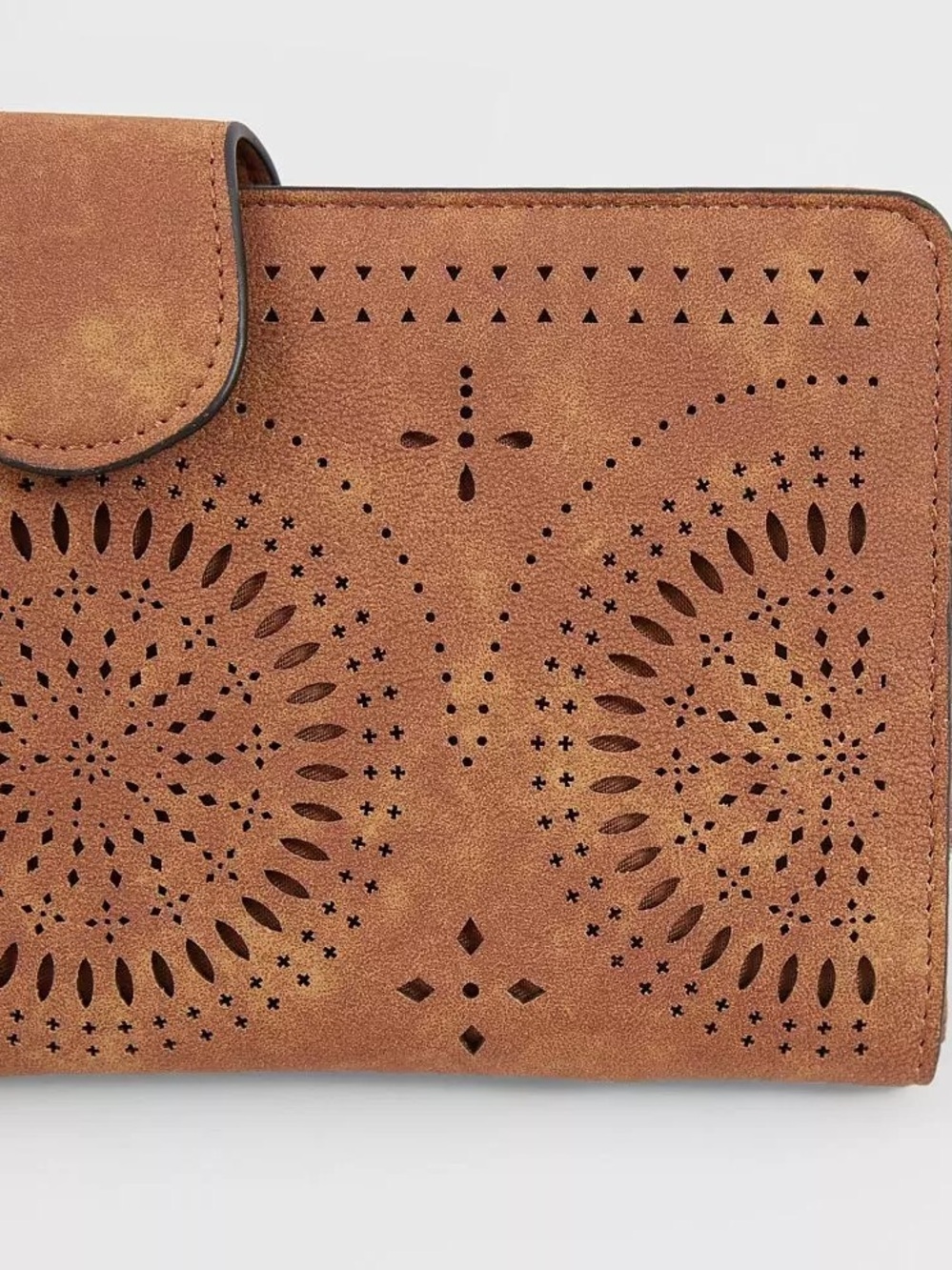 Buckle Perforated Brown Suede Wallet Clutch - Picture 2 of 4
